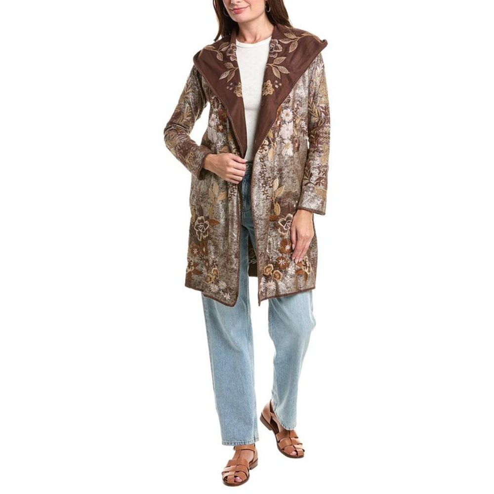 Johnny Was Womens Biya Metallic Duster, Brown